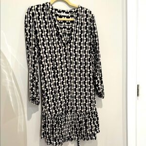 ZARA Black and Cream Patterned Dress